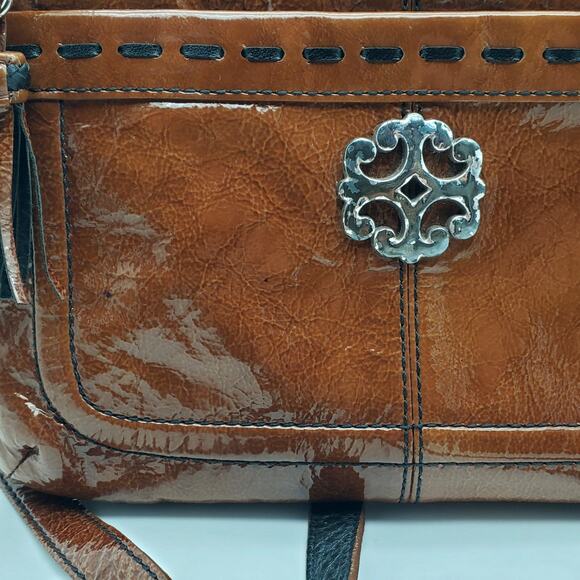 Brighton Patent Leather Crossbody Caramel Brown Handbag Wallet Shoulder Purse - Picture 11 of 13